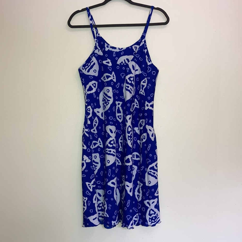 VTG Fish Sundress Slip Dress Blue Tropical Sleeveless 90s Y2K Printed Beach Top - Picture 5 of 9